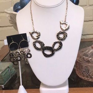 Black and Gold Necklace and Earrings Set